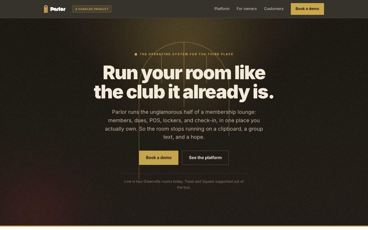 Parlor homepage: Run your room like the club it already is
