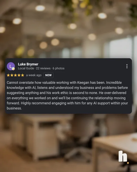 Google review from Luke Brymer, five stars: Cannot overstate how valuable working with Keegan has been.